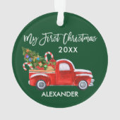 Baby My First Christmas Red Truck Candy Canes Ornament (Rückseite)