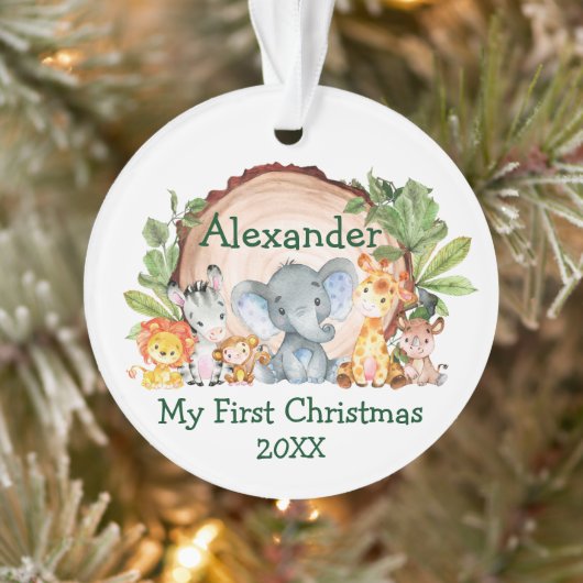 Baby My First Christmas Safari Tiere Grüne Ornament (Baum)