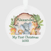 Baby My First Christmas Safari Tiere Grüne Ornament (Rückseite)