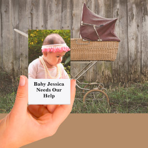 Baby Name benötigt unsere Hilfe QR-Code-Karte spen Visitenkarte