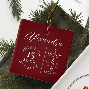 Baby Name & Birth Stats Foto Burgundy Keepake Keramikornament
