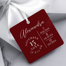 Baby Name & Birth Stats Foto Burgundy Keepake Ornament Aus Metall