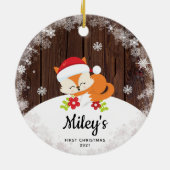 Baby Name First Christmas Fox Snowflake Wood Keramik Ornament (Hinten)
