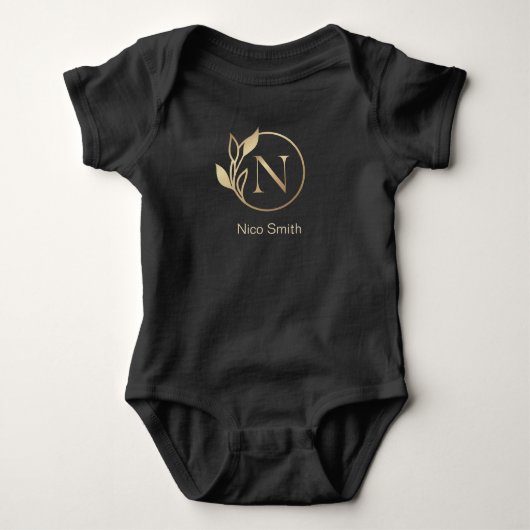 Baby Name Floral Alphabet,N/ Initial Strampler (Vorderseite)