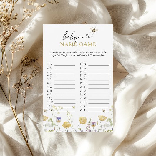 Baby Name Game Bee Wildblume Baby Shower Game Flyer