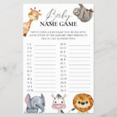 Baby Name Game Safari Tiere Wild One Flyer (Vorne)