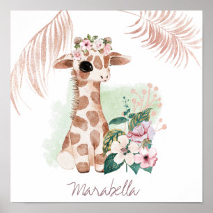 *~* Baby Name Giraffe Rose Gold Mädchen Dschungel Poster