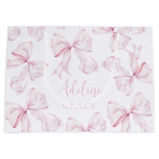 Baby Name Pink Bow Geschenktasche Große Geschenktüte (Vorderseite)