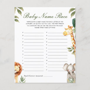 Baby Name Race A Little Wild One Baby Shower Spiel