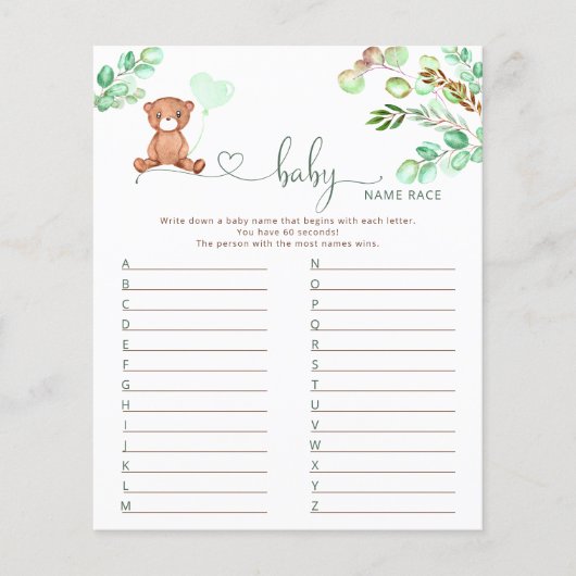 Baby name Race Baby Dusche Spiel (Vorderseite)