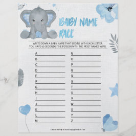Baby Name Race [Baby Elephant [blau] Briefbogen