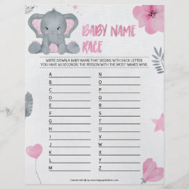 Baby Name Race [Baby Elephant [Pink] Briefbogen