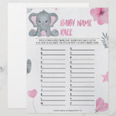 Baby Name Race [Baby Elephant [Pink] Briefbogen (Vorne/Hinten)