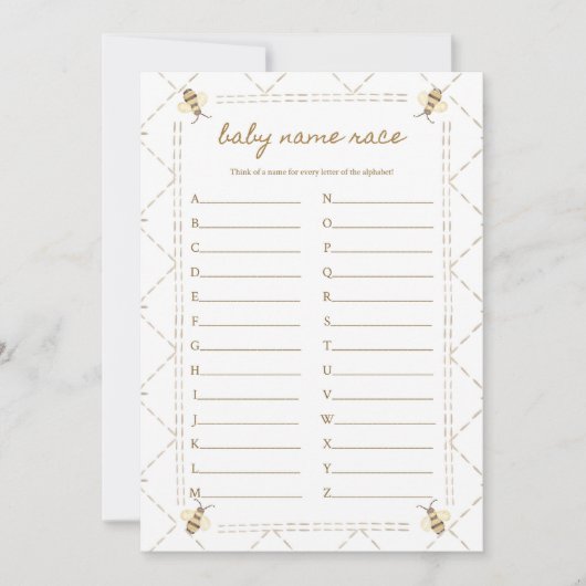 Baby Name Race Bee Baby Showcard Einladung (Vorderseite)