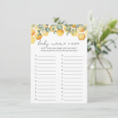 Baby Name Race Bee Baby Showspiel Begleitkarte (Stehend Vorderseite)