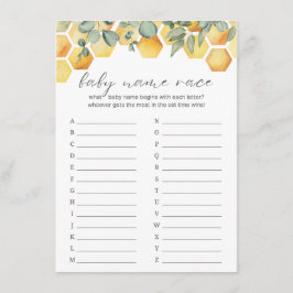 Baby Name Race Bee Baby Showspiel Begleitkarte