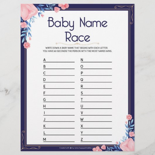 Baby Name Race [Blumenrahmen] Briefbogen (Vorderseite)