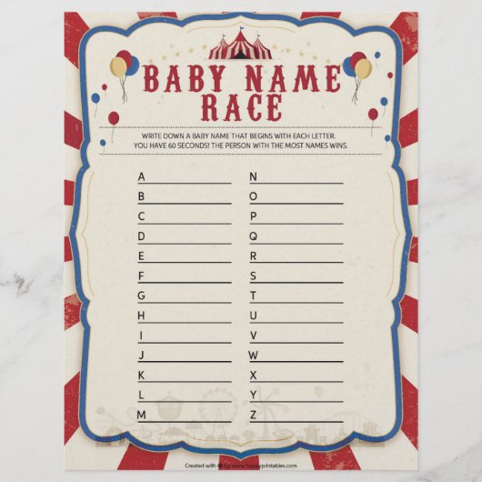 Baby Name Race [Circus Theme] Briefbogen (Vorderseite)