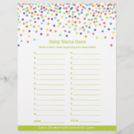 Baby Name Race Confetti Baby Showspiel