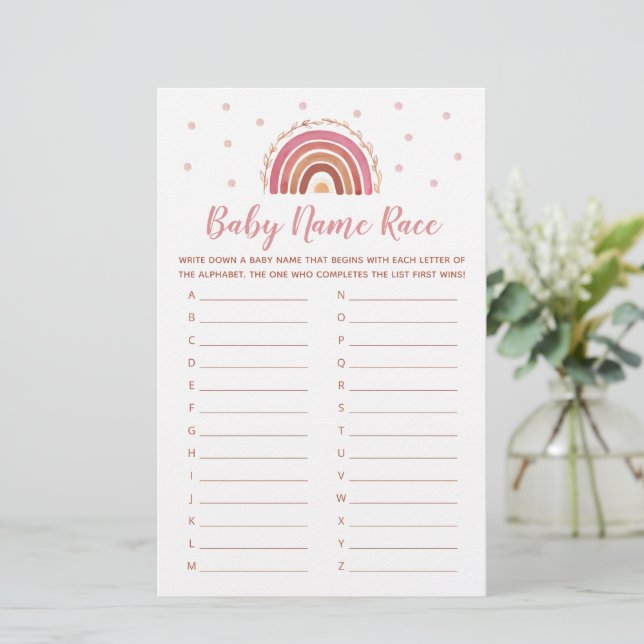 Baby Name Race Game Boho Rainbow Baby Dusche (Stehend Vorderseite)