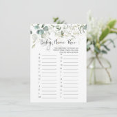 Baby Name Race Game, Eucalyptus Baby Shooting Game Einladung (Stehend Vorderseite)