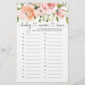 Baby Name Race Game, Floral Rose Baby Showspiel (Vorderseite)