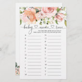 Baby Name Race Game, Floral Rose Baby Showspiel (Vorne/Hinten)
