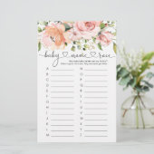 Baby Name Race Game, Floral Rose Baby Showspiel (Stehend Vorderseite)