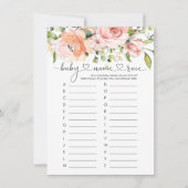 Baby Name Race Game, Floral Rose Baby Showspiel Einladung (Vorderseite)