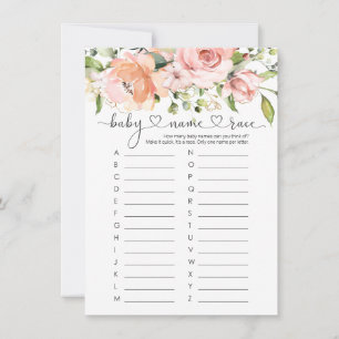 Baby Name Race Game, Floral Rose Baby Showspiel Einladung