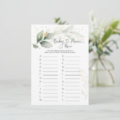Baby Name Race Game, Greenerity Baby Shower Game I Einladung (Stehend Vorderseite)