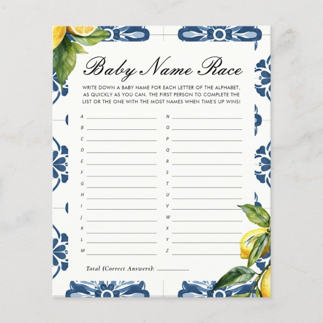 Baby Name Race Lemon Positano Baby Showspiel (Vorderseite)