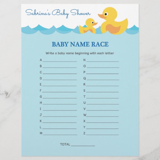 Baby Name Race Rubber Duck Baby Duck Duck Spiel (Vorderseite)