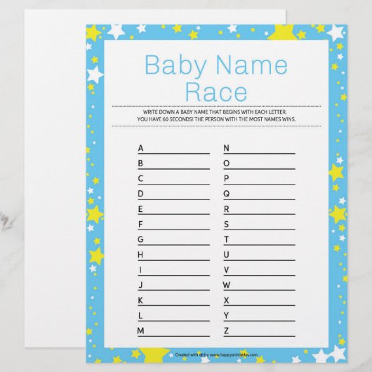 Baby Name Race [Starry Night Blue] Briefbogen (Vorne/Hinten)