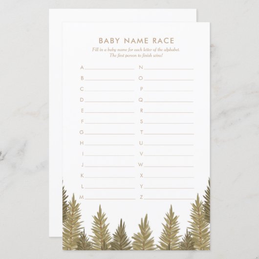 Baby Name Race Woodland Baby Showspiel (Vorne/Hinten)