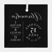 Baby Name Script & Birth Stats Black Keepake Ornament Aus Glas (Rückseite)