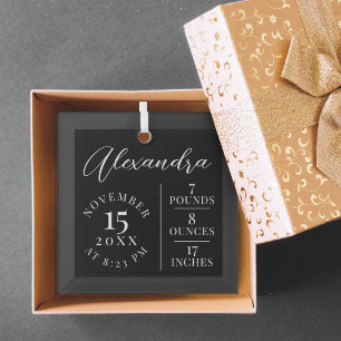 Baby Name Script & Birth Stats Black Keepsake Ornament Aus Glas