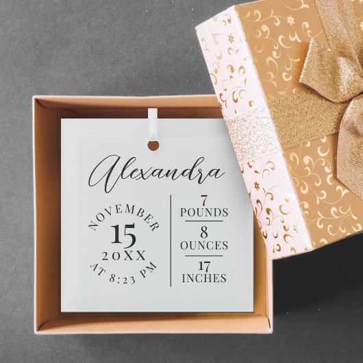 Baby Name Script & Birth Stats White Keepake Ornament Aus Glas