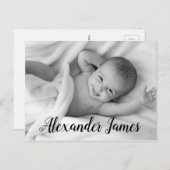 Baby Name Script Geburtsankündigung Foto Ankündigungspostkarte (Vorne/Hinten)