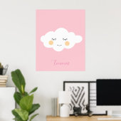 Baby Name Sleepy Kawaii Cloud Pastel Pink Poster (Heimbüro)