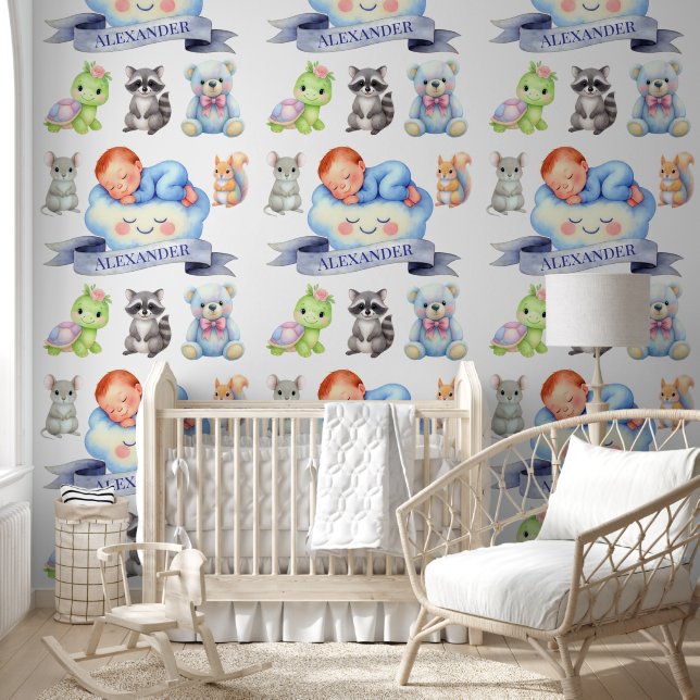 Baby Name Wallpaper Sleeping Baby Animals Pastell Tapete (Kinder)