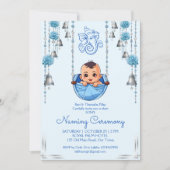 Baby Naming Cradle Indische Zeremonie blaue Vorlag Einladung (Vorderseite)