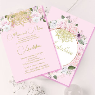 Baby Naming Hindu Namkaran Zeremonie Pink Floral Einladung