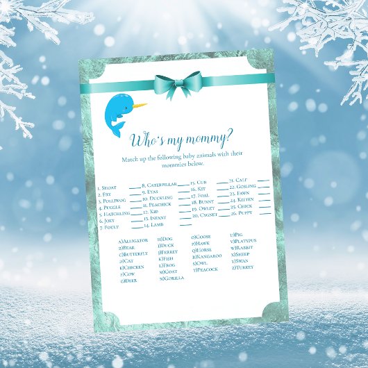 Baby Narwhal Who is My Mommy Baby Shower Game Einladung