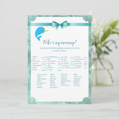 Baby Narwhal Who is My Mommy Baby Shower Game Einladung (Stehend Vorderseite)