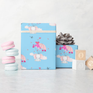 Baby Nelly on Blue Wrapping Paper Geschenkpapier