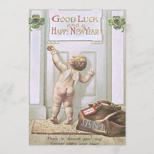 Baby Neujahr Cherub Engel Vierblattklee Einladung