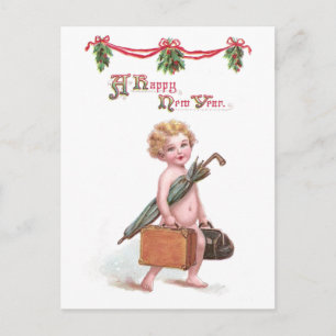Baby Neujahr mit Valise Vintage Neujahr Feiertagspostkarte