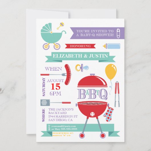 Baby Neutral - Modern GRILLEN Dusche Einladung (Vorderseite)