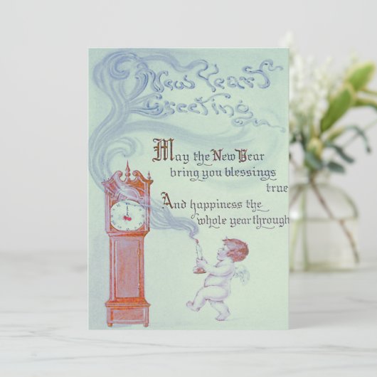 Baby New Year Cherub Angel Großvater Clock Einladung (Stehend Vorderseite)